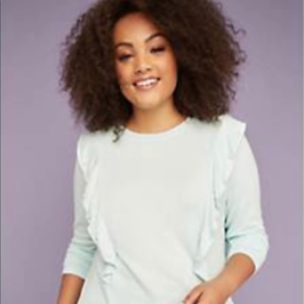 Light Green Faux Pearl Ruffle Top